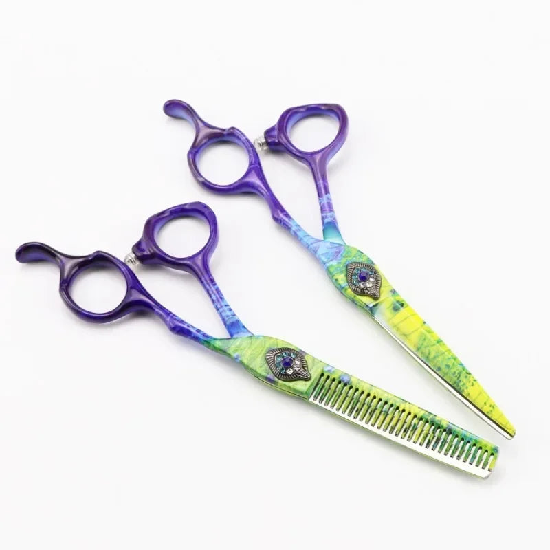 6" Peacock Green Pro Hair Cutting & Thinning Scissors | 9CR Steel