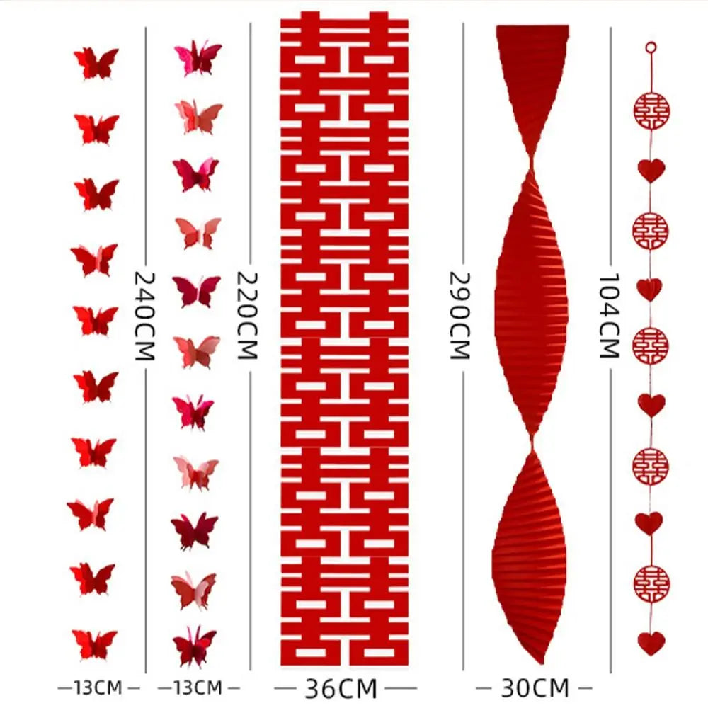 Red Chinese Wedding Hanging Flags | Double Happiness Décor