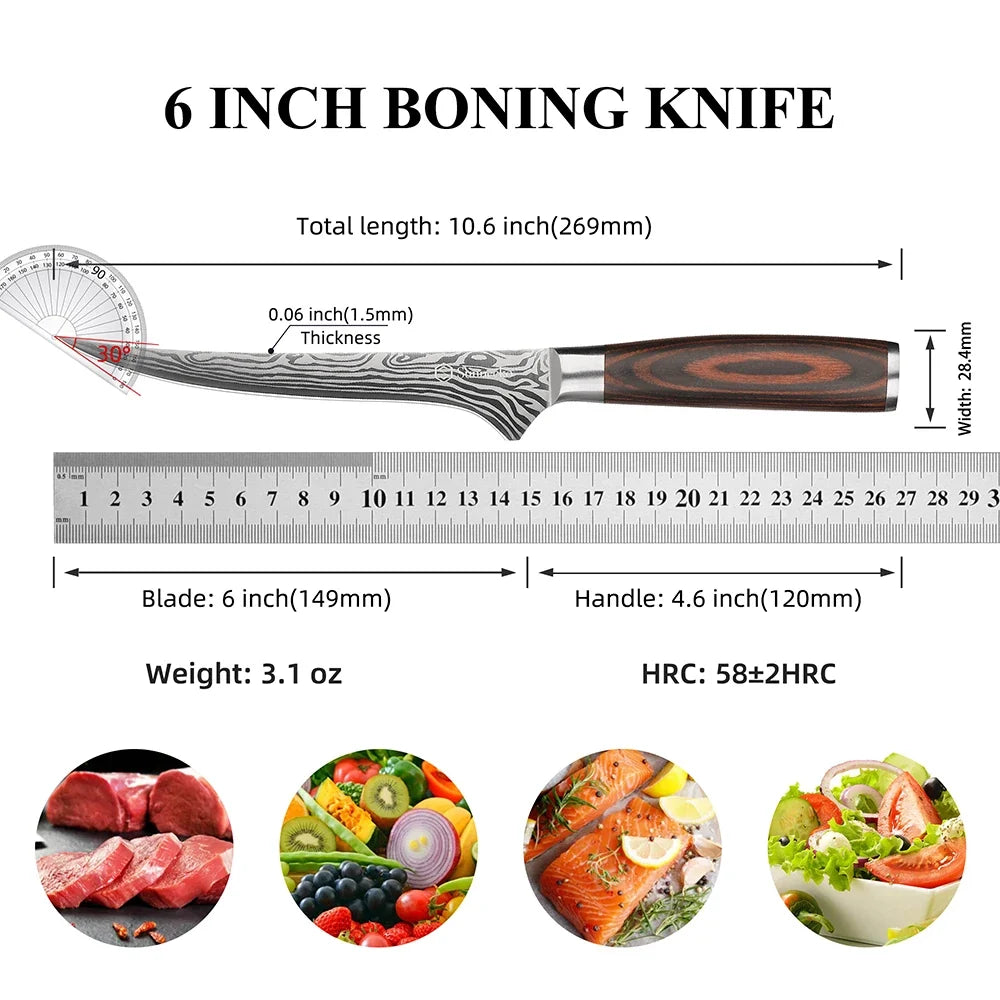 Sunnecko 6" Boning Fillet Knife | High Carbon Stainless Steel
