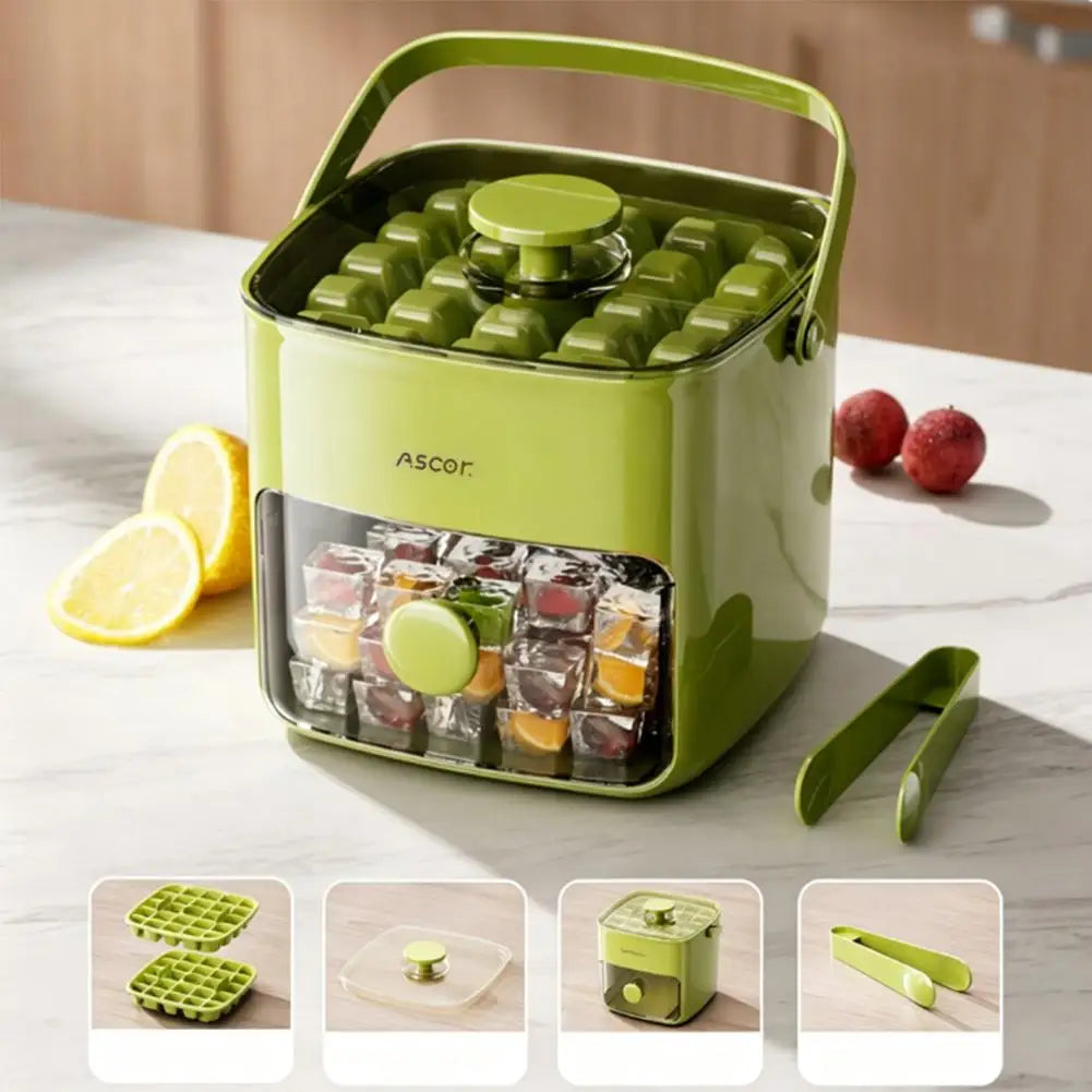 Double Layer Square Ice Cube Tray Set with Storage Box & Tongs