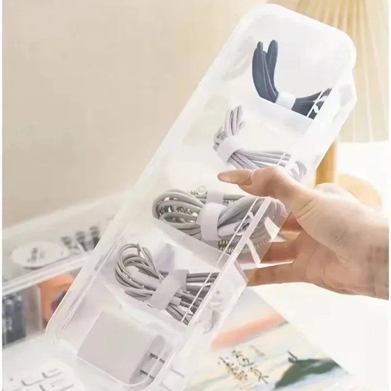 Transparent Cable Storage Box Compartment Organizer Lid Dust-proof