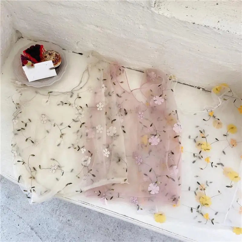 Mesh Embroidered Floral Tote Bag | Travel & Shopping Bag