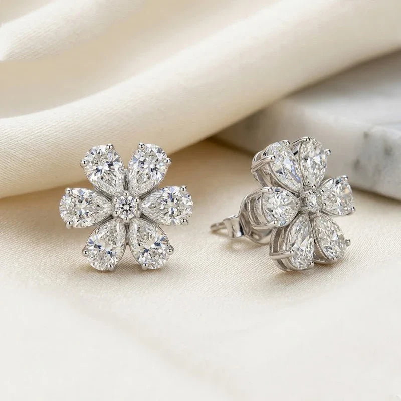Huitan Flower CZ Stud Earrings – Sparkling Women's Jewelry