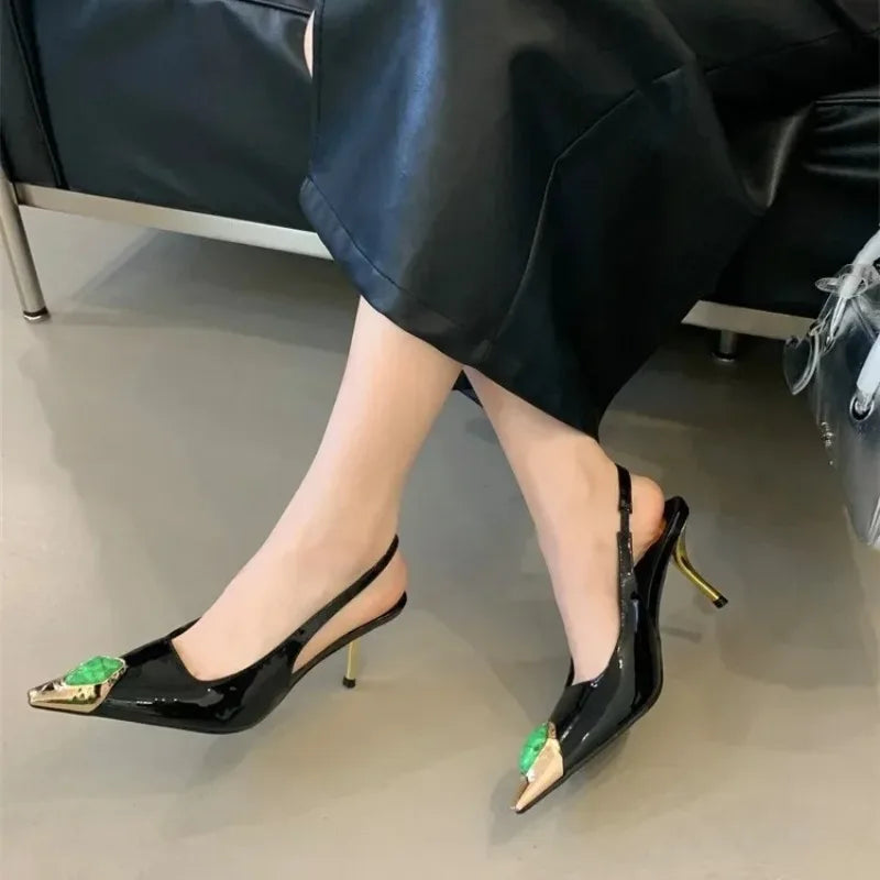 Women's Crystal High Heel Pumps – Pointed Toe Slip-On Party Shoes