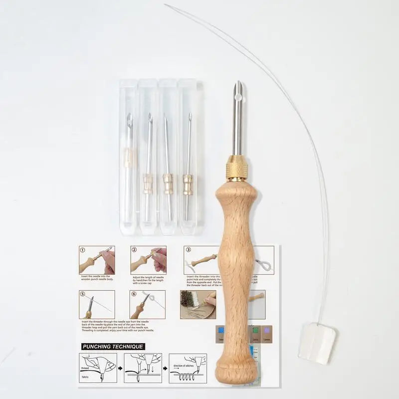 Punch Needle Kits Wooden Handle Pen Embroidery Tools 5 3 2 Needles