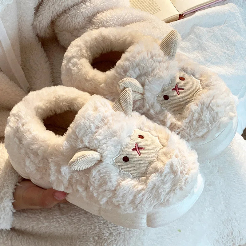YBQJOO Women's Fuzzy Lamb Slippers | Anti-Slip Winter Indoor