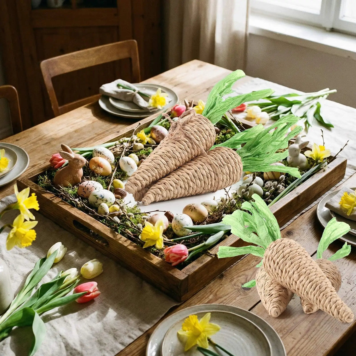 Easter Artificial Foam Jute Carrots | Farmhouse Bunny Decor
