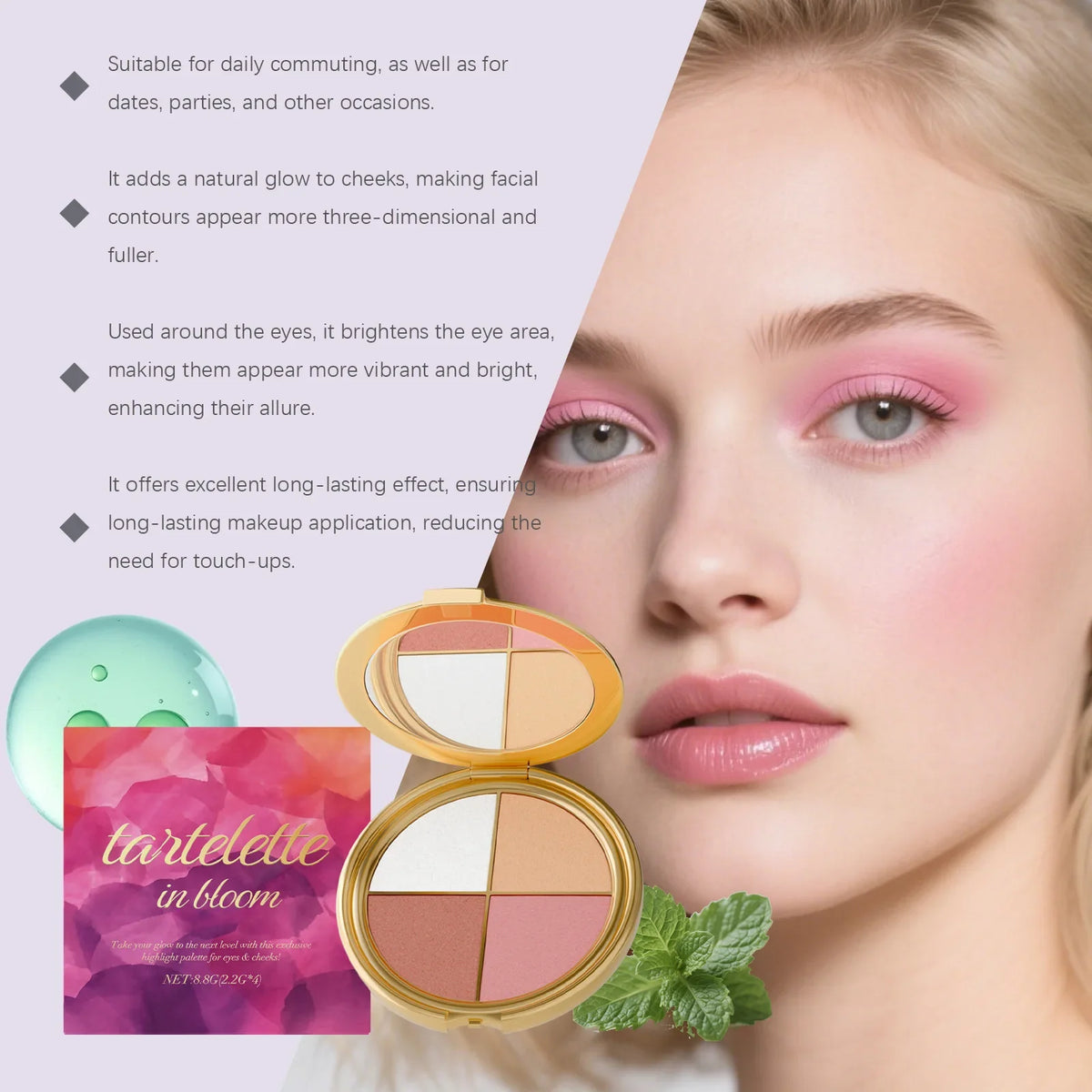 4-Color Highlight Powder Blush & Eye Shadow Palette – 8.8g