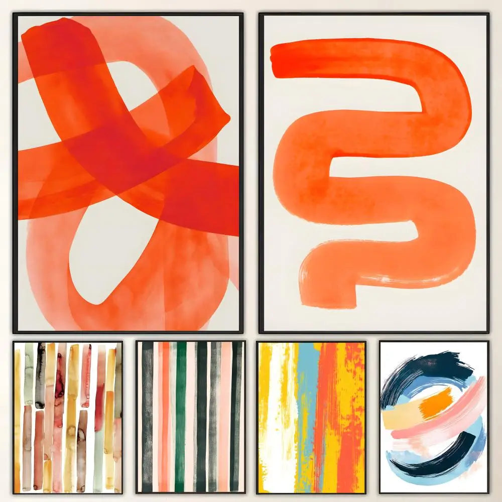 Abstract Mid Century Watercolor Brush Strokes Wall Art Poster