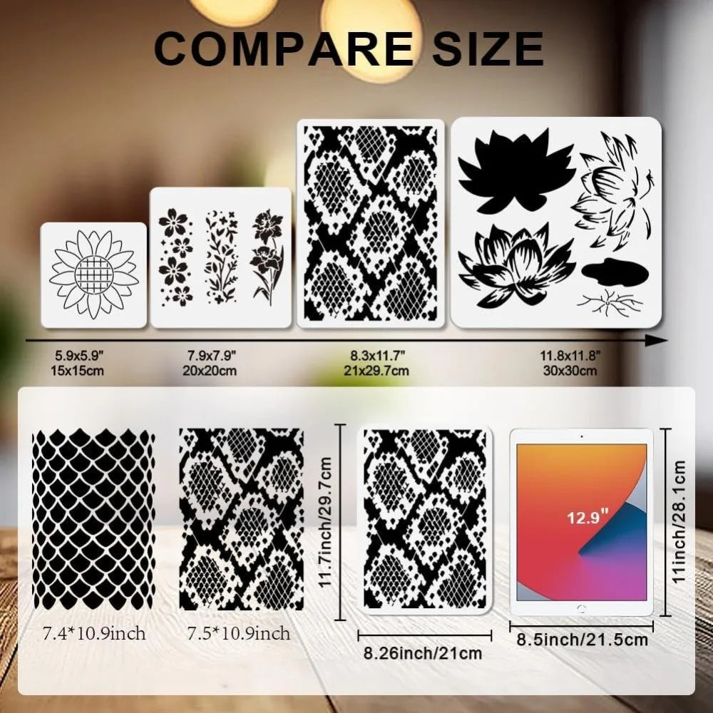 4-Pack Reusable Snake Skin Pattern Stencils – 11.7×8.3" Art Templates
