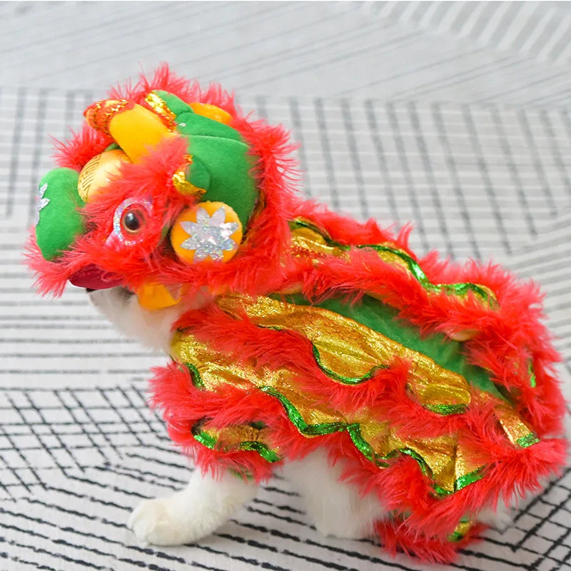 Funny Mischievous Cat Costumes Lion Dance Red Festive Year Pet