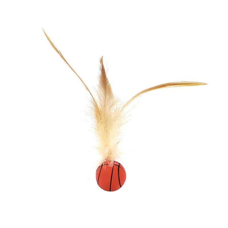 Popular Chicken Feather Rubber Elastic Ball Throwing Cat Toy
