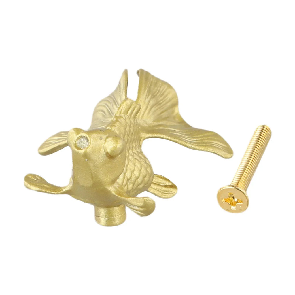 Gold Goldfish Solid Brass Cabinet Drawer Knob | Decorative Pull