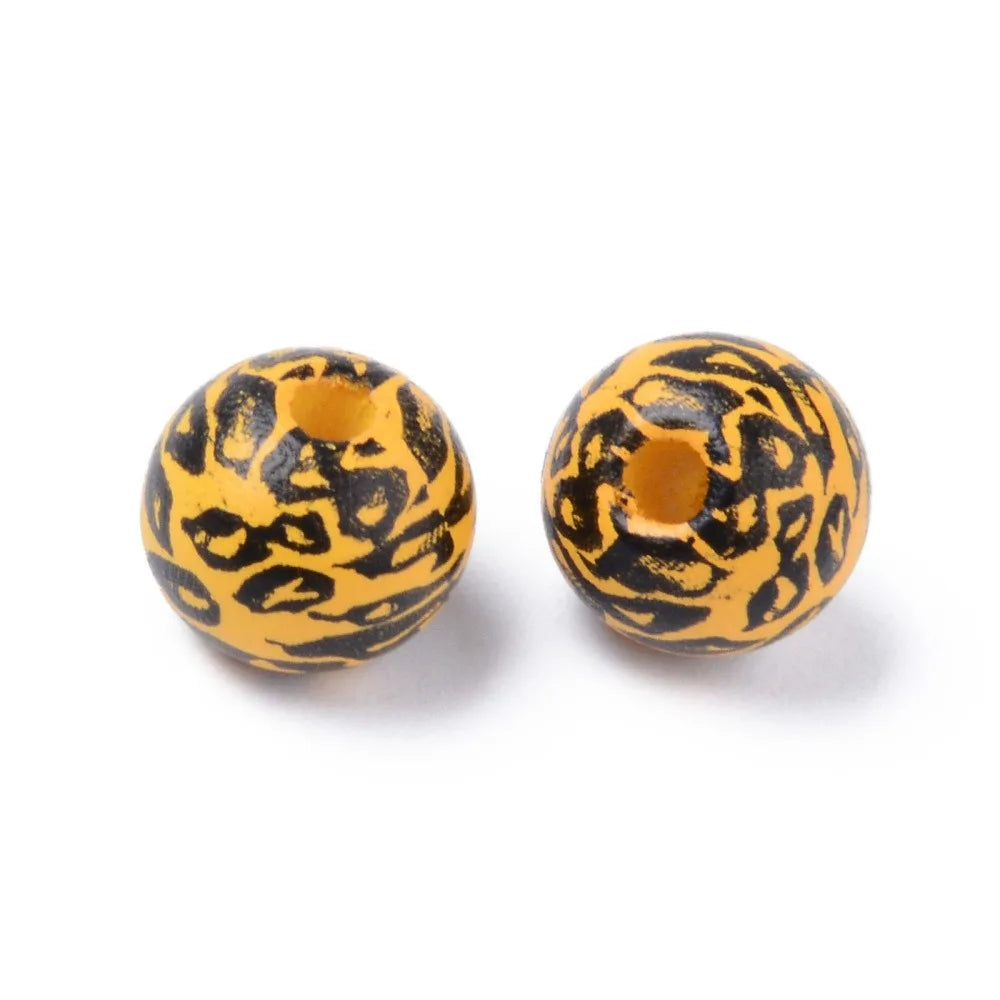 Leopard Print Round Wood Beads 10mm Mixed Color – 10 Pc