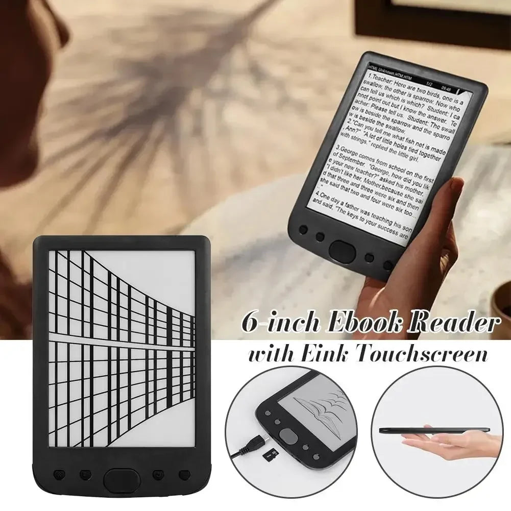 6-Inch E-Ink E-Reader – 8GB Storage & Adjustable Reading Light