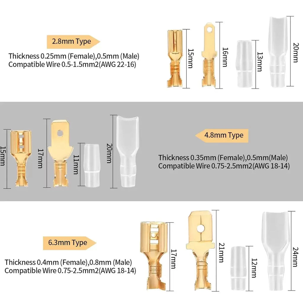 480-Pc Spade Connector Kit – 2.8/4.8/6.3mm Crimp Terminals