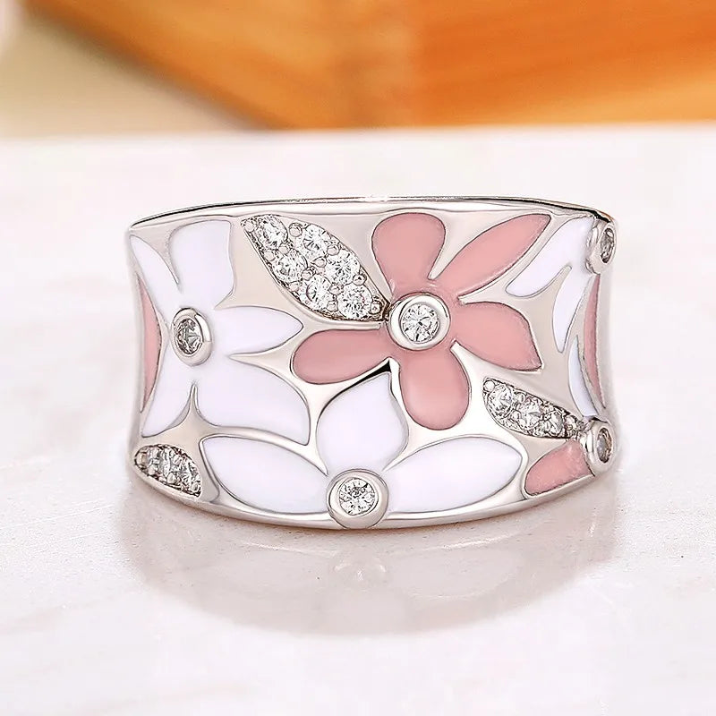 Huitan Enamel Flower Ring for Women | CZ Floral Fashion Ring