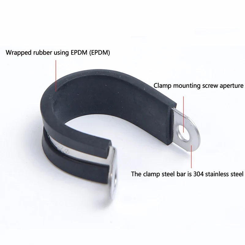 5-Pack Rubber-Lined P Clips 6–20mm | Stainless Steel Pipe Clamps