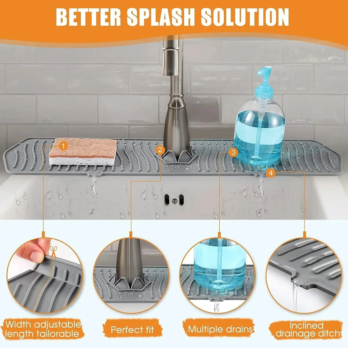 Foldable Silicone Faucet Splash Guard & Sink Drain Pad