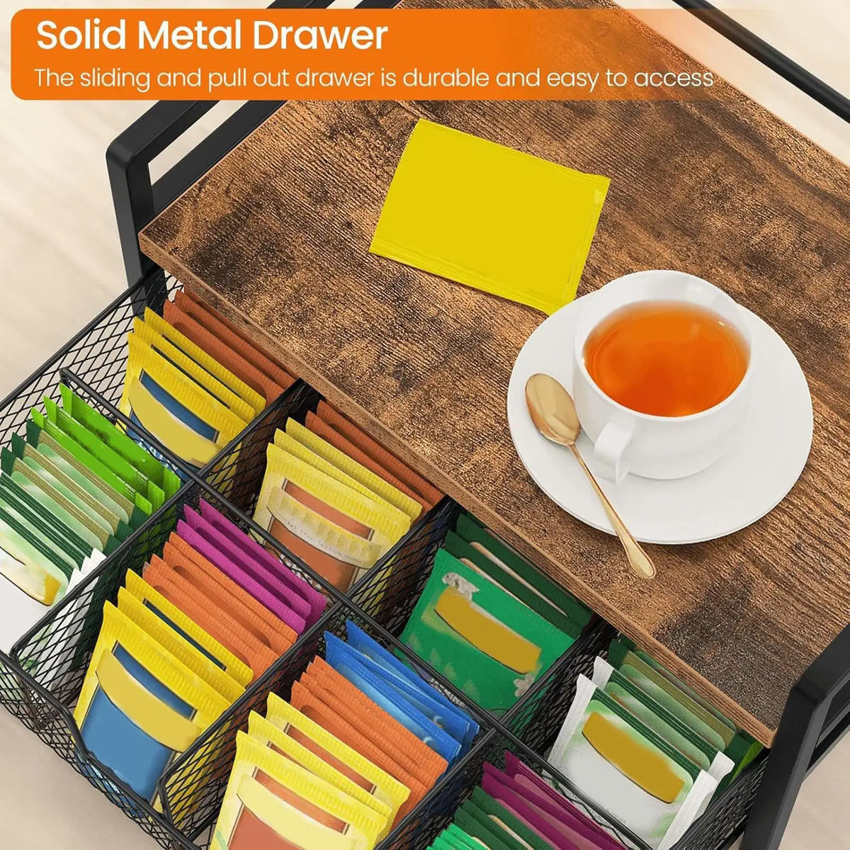 Rustic Wooden Tea Bag Organizer | Vintage Counter Storage Box