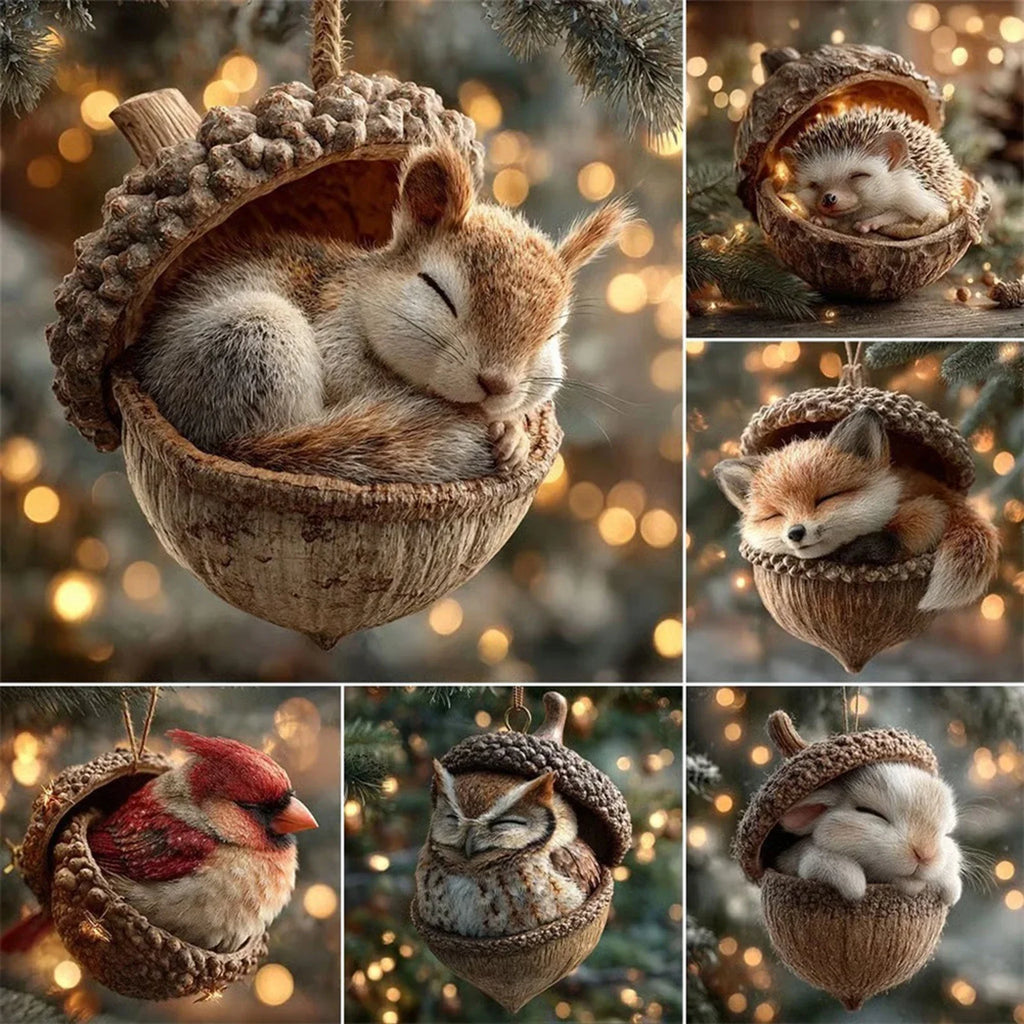 Acrylic 2D Animal Christmas Ornaments | Cute Xmas Tree Pendants