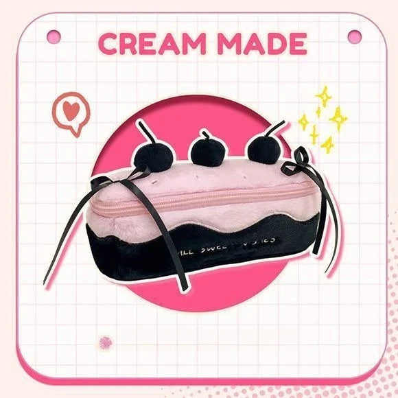 Sweet Plush Cherry Cake Shaped Storage Pouch Large Capacity