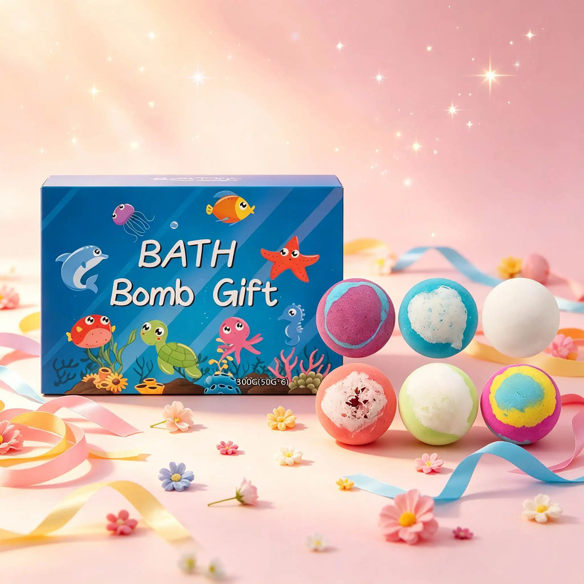 6-Piece Natural Bath Bomb Gift Set – Kids & Family Spa Kit