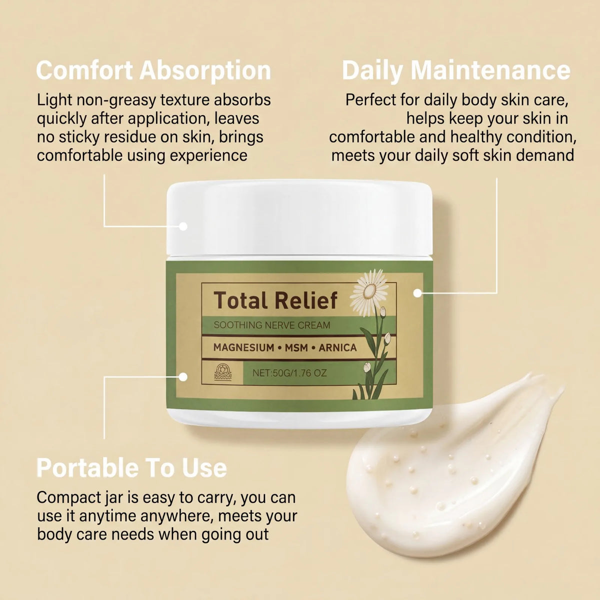 Magnesium Body Cream with MSM & Arnica – 50g Daily Moisturizer