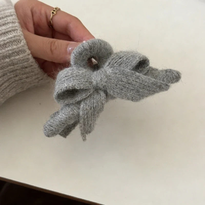 Plush Knit Bow Hair Claw Clip | Korean Style Women's Hair Accessory