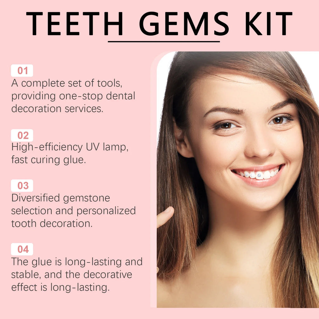 DIY Teeth Gems Kit – 100 Dental Gems, UV Light & Adhesive