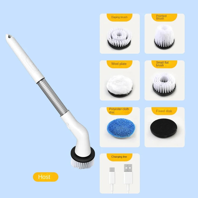 5-in-1 USB Electric Cleaning Brush – Kitchen & Bathroom Scrubber