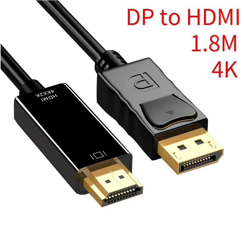 1.8M DisplayPort to HDMI Cable 4K DP Adapter – PC TV Monitor