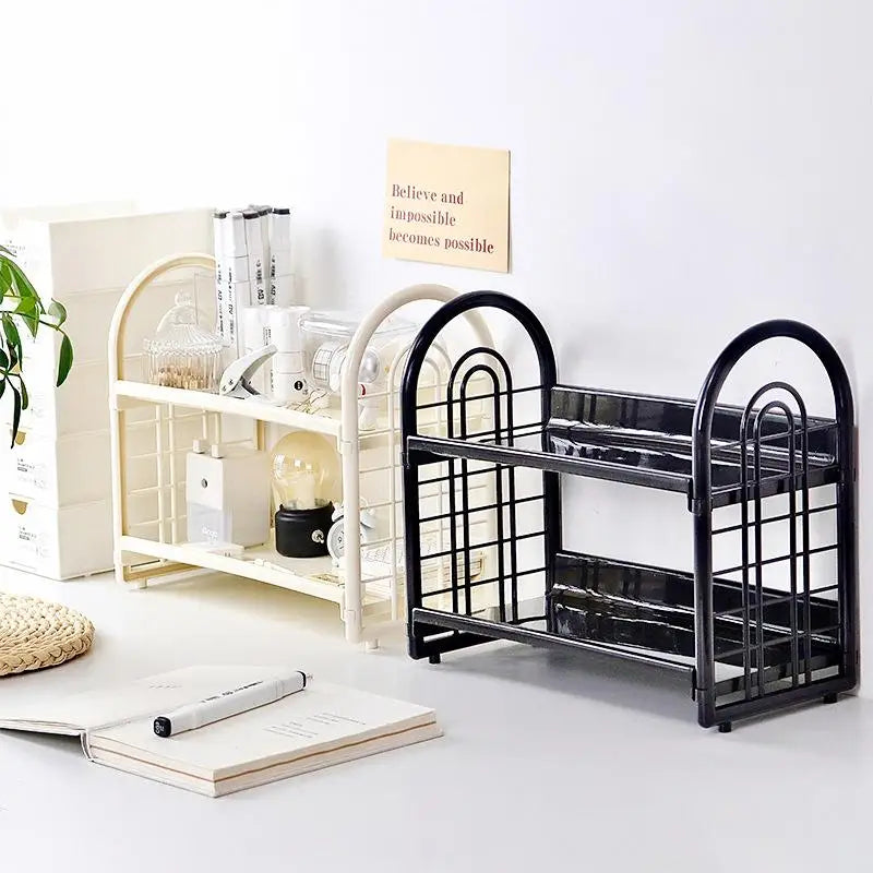 Double Layer Desktop Organizer Shelf | Cosmetics & Desk Storage