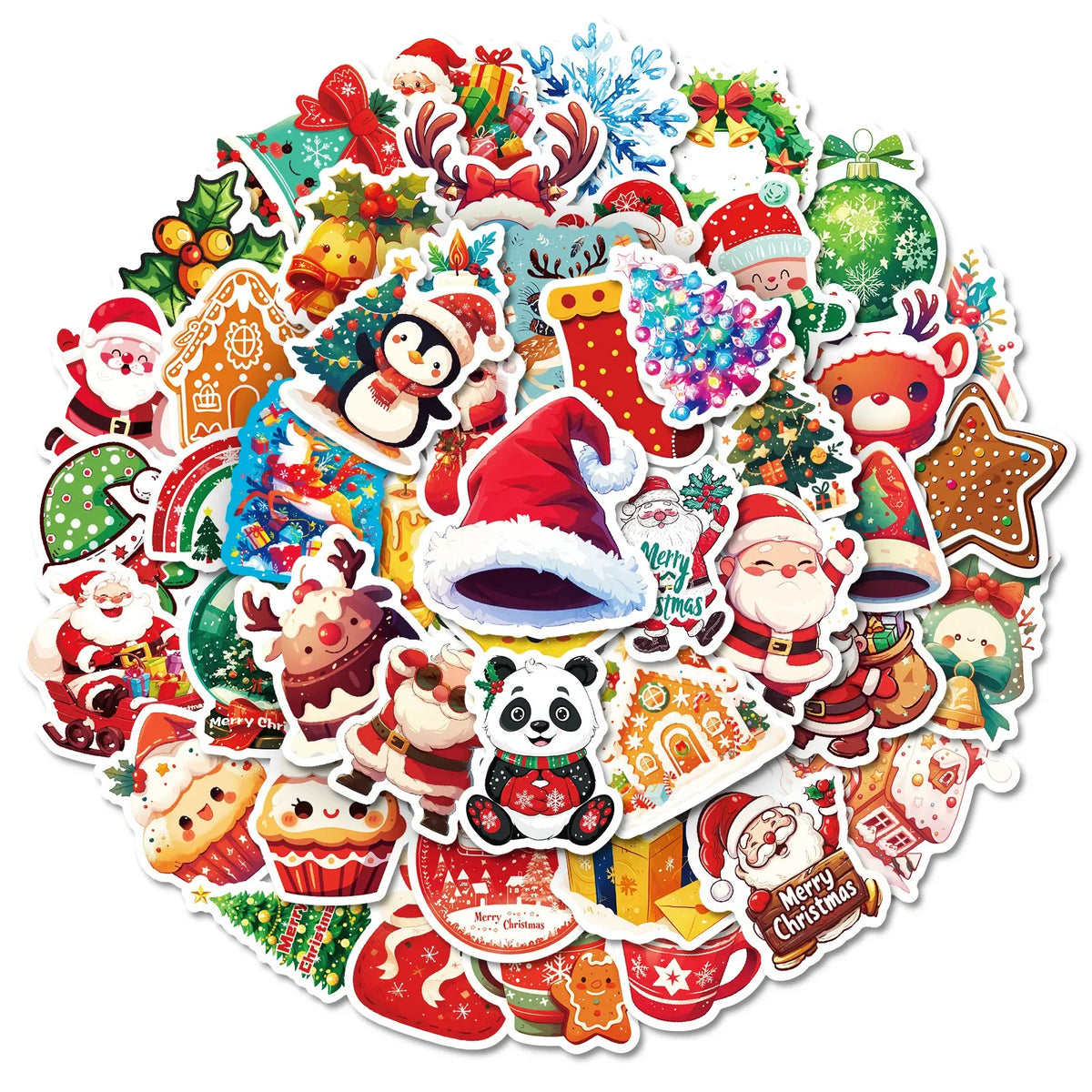 Bview Art Christmas Stickers Cartoon Santa Hat Reindeer Waterproof
