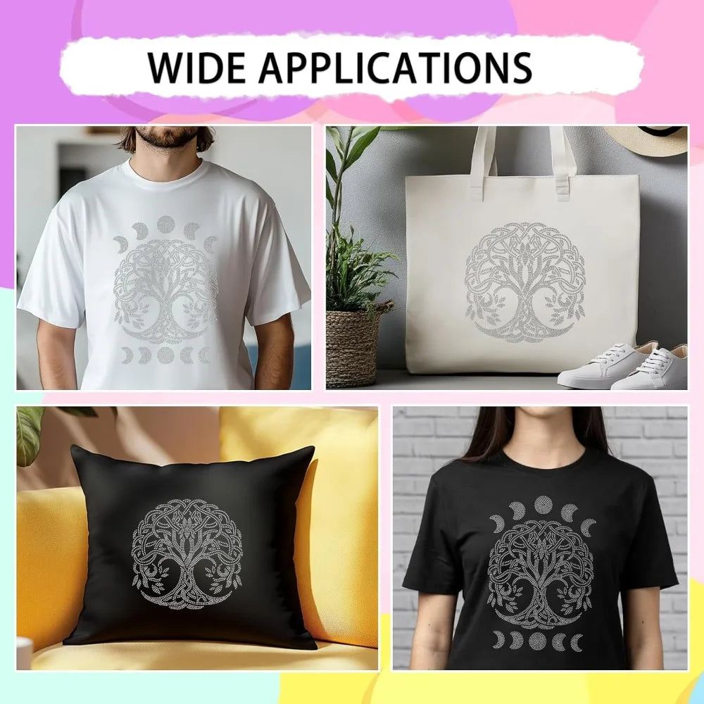 Tree of Life Rhinestone Iron-On Applique | Moon Phase Design
