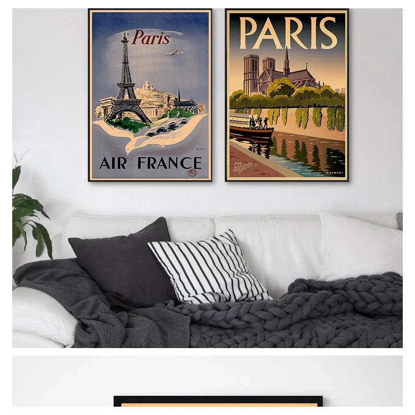Paris France Vintage Canvas Wall Art Poster | Unframed Print