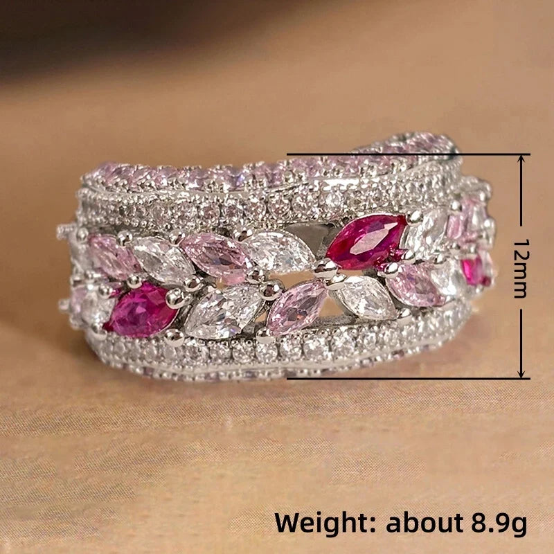 Huitan Colorful Sparkling CZ Women's Fashion Ring | Sizes 5–14