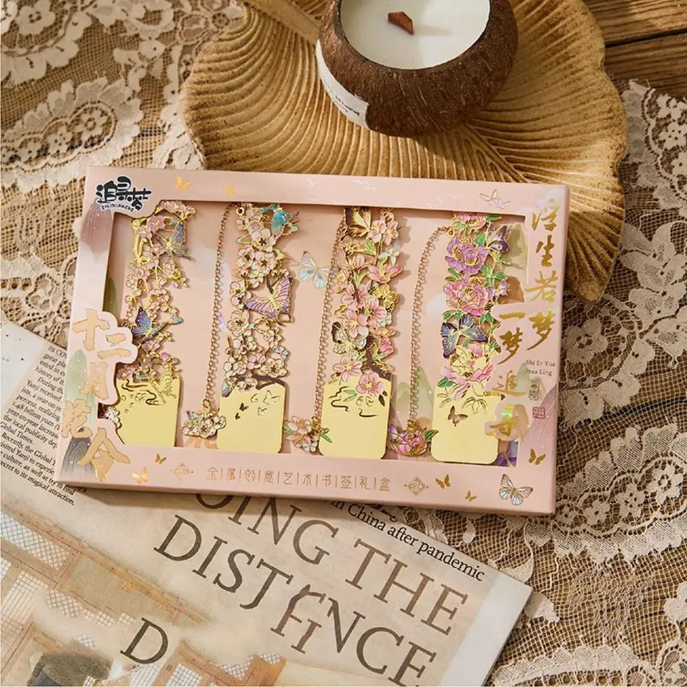 Retro Metal Hollow Flower Bookmark with Tassel | Chinese Style