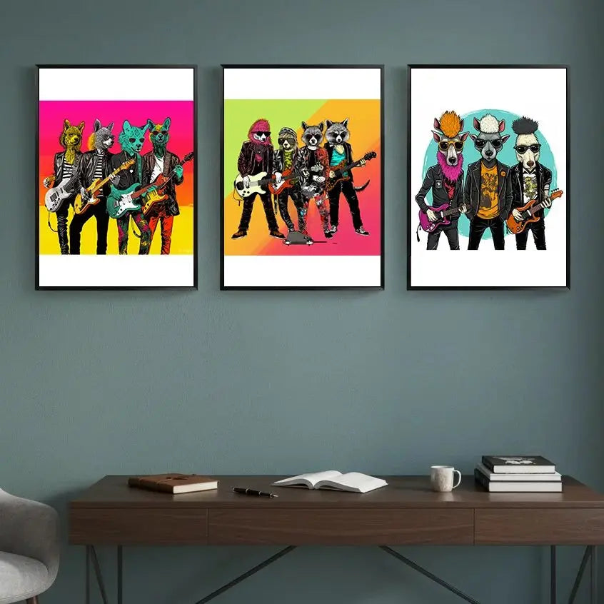 Cartoon Animal Band Canvas Wall Art | Western Style Decor