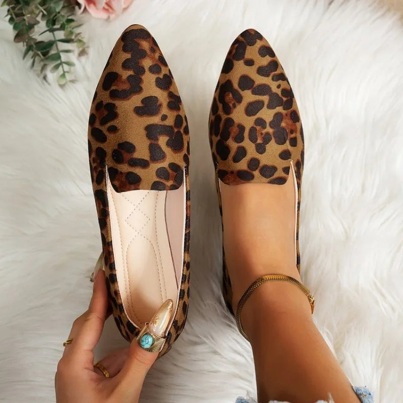 Leopard Print Women's Pointed Toe Slip-On Flats & Loafers