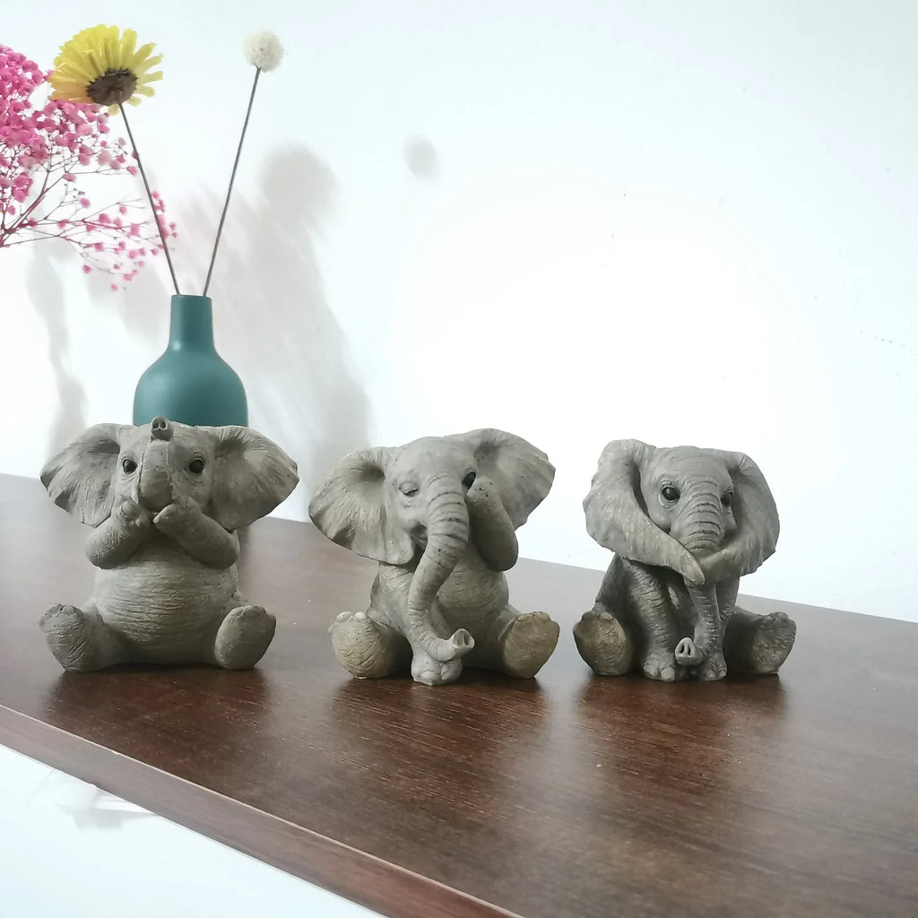 Feng Shui Gray Elephant Figurines Set of 3 | Resin Decor