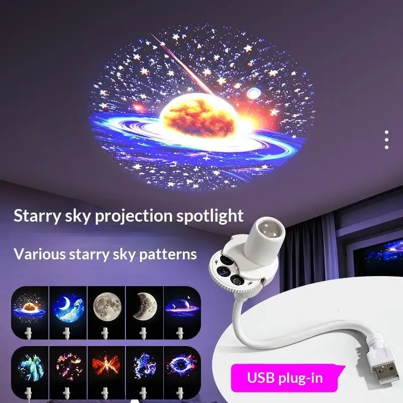 Galaxy Projector USB Night Light – Stars & Planets for Bedroom