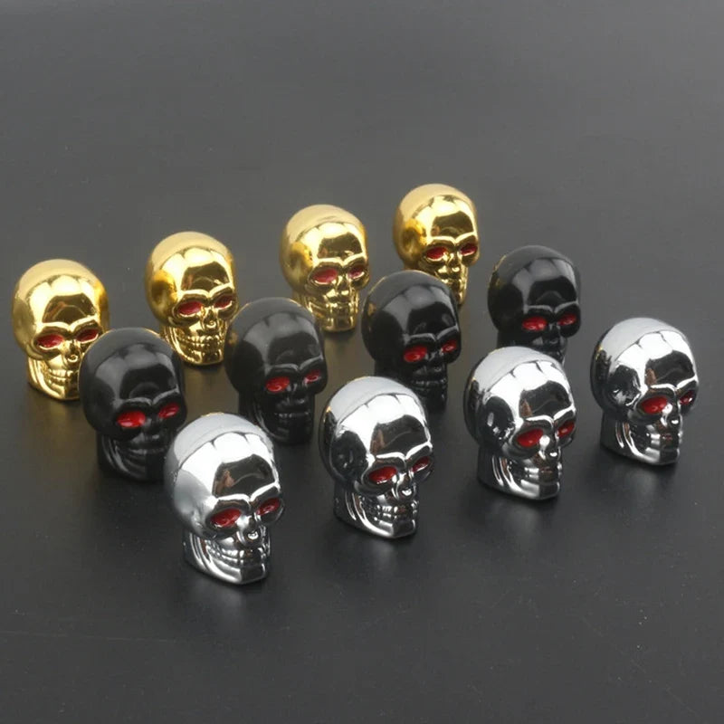 Skull Tire Valve Caps – ABS & Copper, Set of 4 | Cars & Bikes