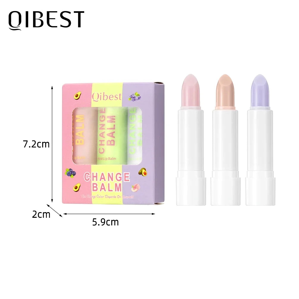 QiBest 3-Piece Color Changing Lip Balm Set | Tinted & Moisturizing