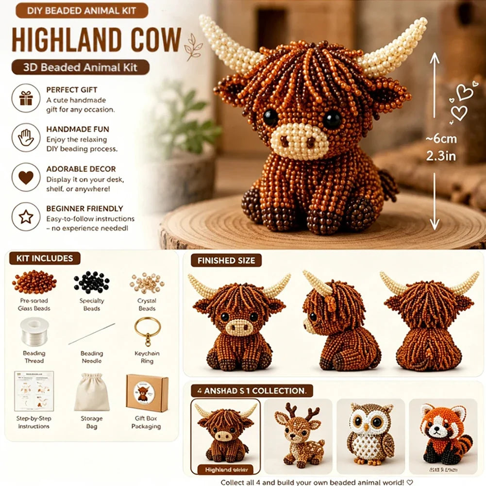 3D Beaded Animal Craft Kit | DIY Bead Pet Keychain Making Set