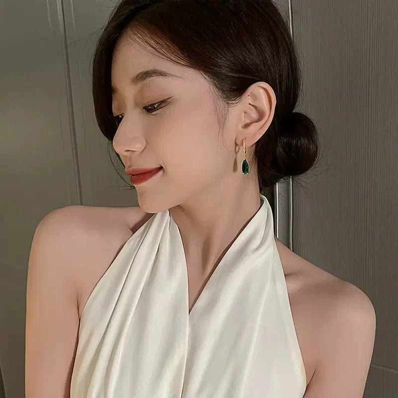 Huitan Green Cubic Zirconia Drop Earrings | Women's Fashion