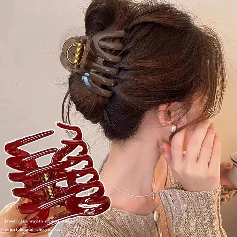Large Pumpkin Shape Hair Claw Women Elegant Back Head Headband Clip
