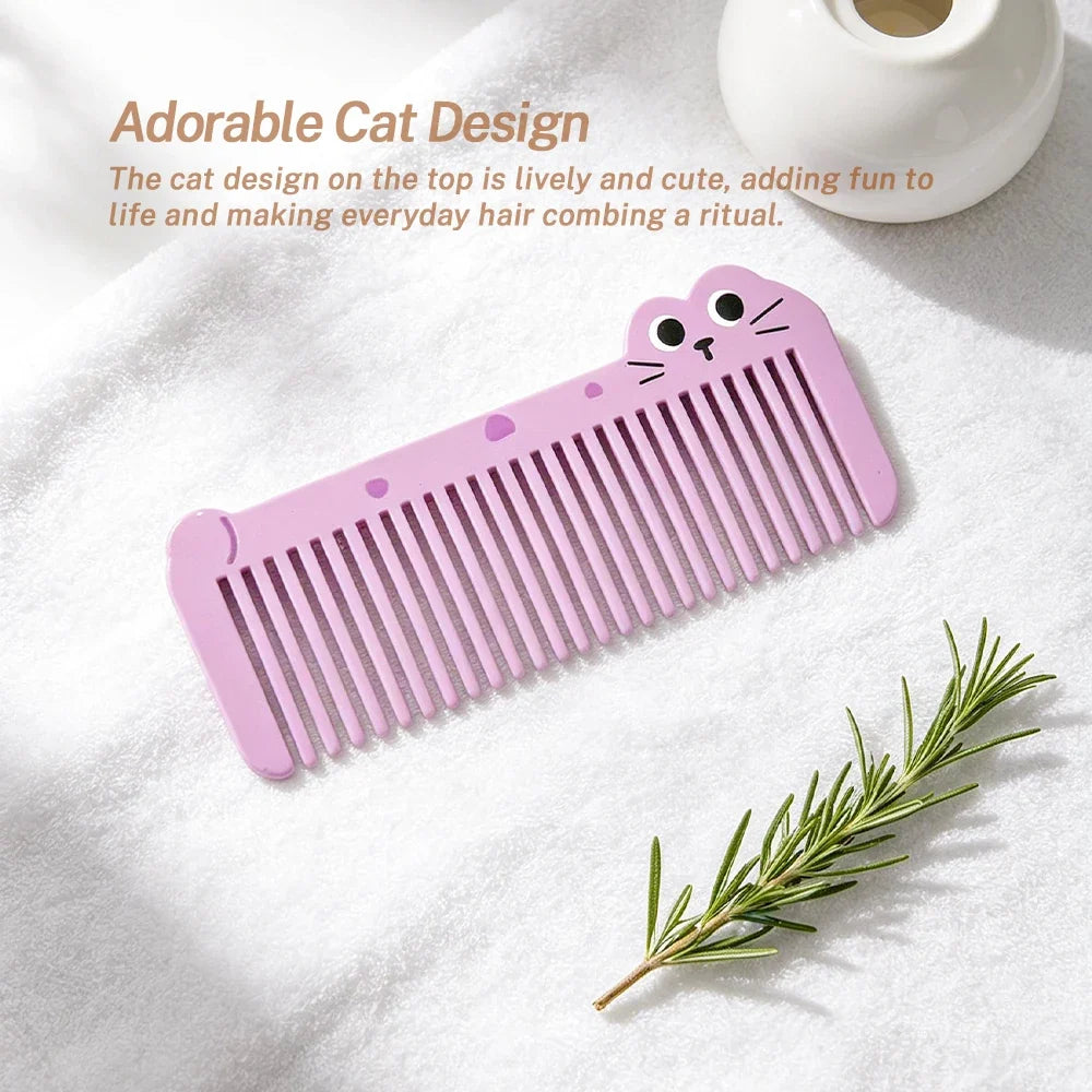 Mini Cartoon Kitten Wide Tooth Detangling Comb | Travel Hair Comb