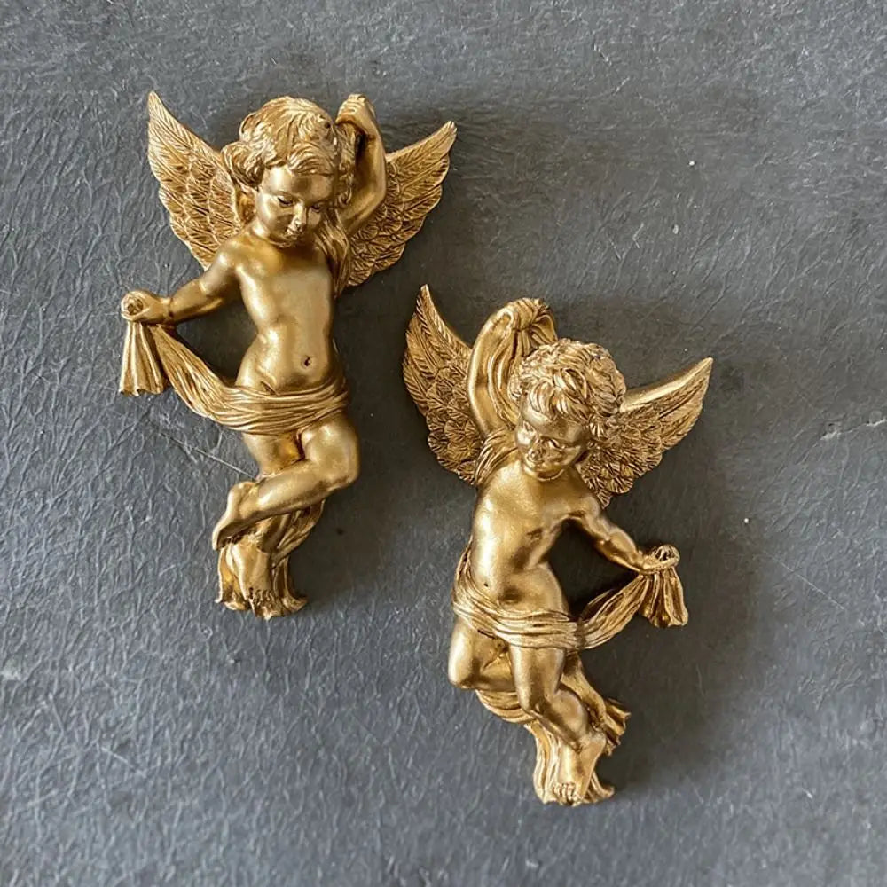 Cherub Angel Statue Pair – Gold Resin Desktop & Wall Ornament
