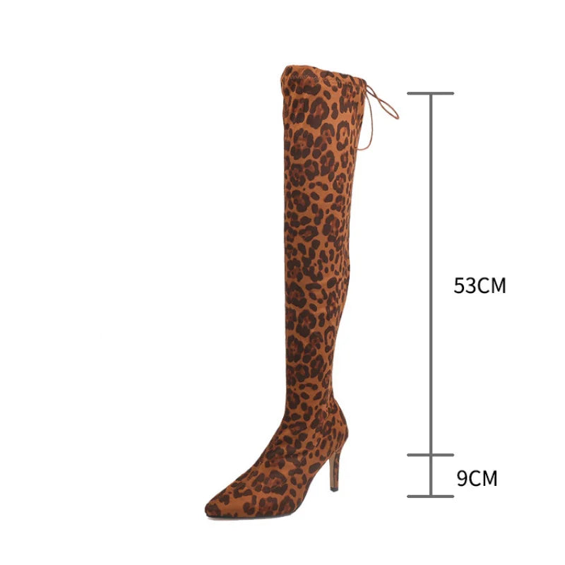 Women's Leopard Print Over-the-Knee Stiletto Boots